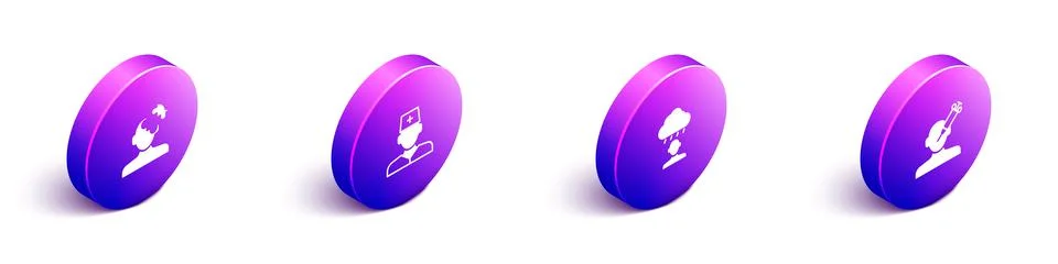 Set Isometric Solution problem in psychology, Male doctor, Depression and Stock Illustration