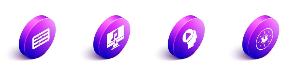 Set Isometric Sound mixer controller, Computer with music note, Head people with Illustrazione stock