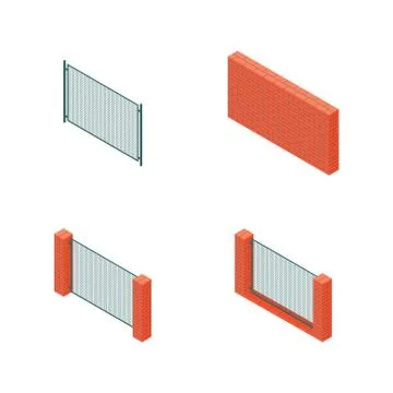 A set of isometric spans fences, vector illustration. Stock Illustration