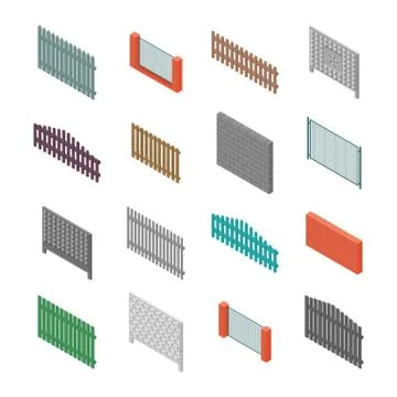 A set of isometric spans fences, vector illustration. Stock Illustration