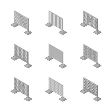 Set of isometric spans fences, vector illustration. Stock Illustration