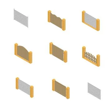 Set of isometric spans fences, vector illustration. Stock Illustration