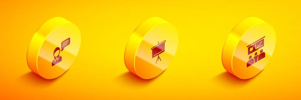 Set Isometric Speech bubble chat, Chalkboard and Training, presentation icon Stock Illustration