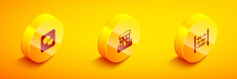Set Isometric Speech bubble chat, School building and Abacus icon. Vector Ilustración de archivo