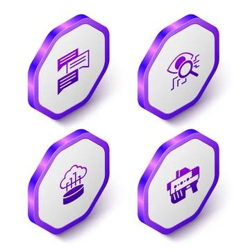 Set Isometric Speech bubble chat, Eye scan, Network cloud connection and イラスト素材