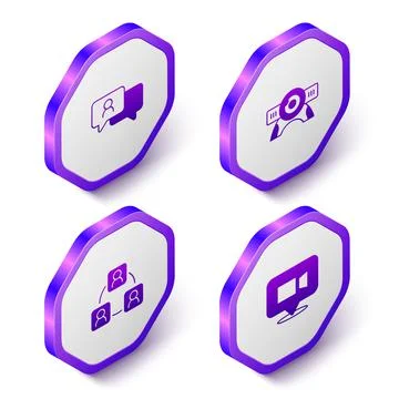 Set Isometric Speech bubble chat, Web camera, Meeting and Video conference icon Stock Illustration