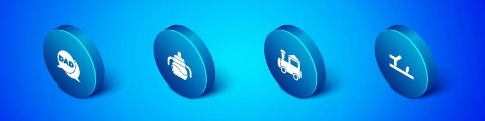 Set Isometric Speech bubble dad, Toy train, Baby shoes and bottle icon. Vector Illustrazione stock