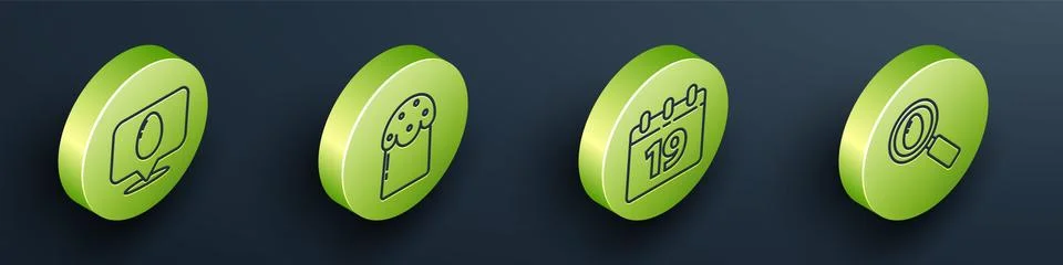 Set Isometric Speech bubble with easter egg, Easter cake, Calendar with Happy Stock Illustration