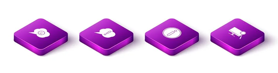 Set Isometric Speech bubble with sad smile, Exclamation, Information and Comp Stock Illustration