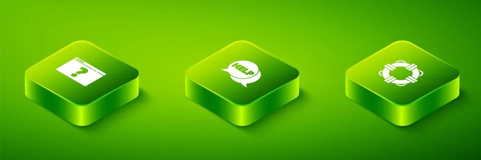 Set Isometric Speech bubble with text Help, Lifebuoy and Browser question mark Stock Illustration