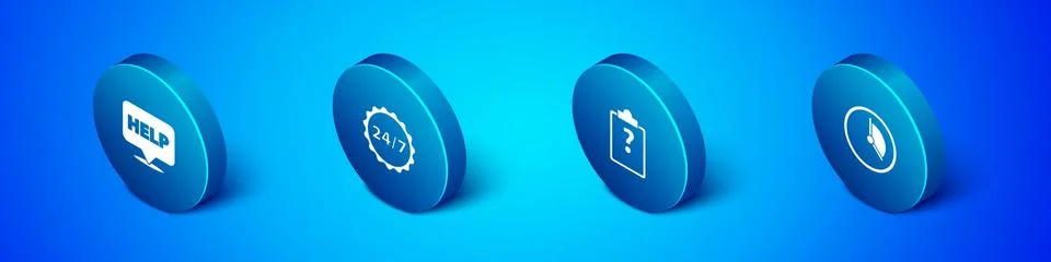 Set Isometric Speech bubble with text Help, Clipboard question marks, Time Stock Illustration