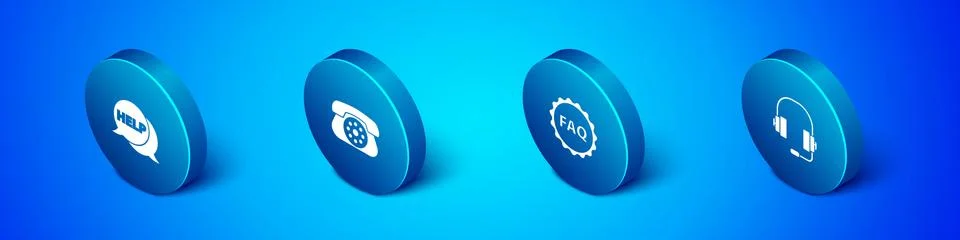 Set Isometric Speech bubble with text Help, Label FAQ, Headphones and Telephone Stock Illustration