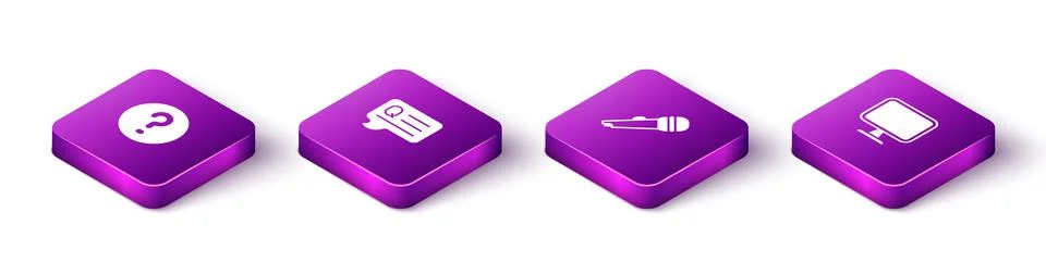 Set Isometric Speech bubbles with Question, Microphone and Computer monitor icon 스톡 일러스트
