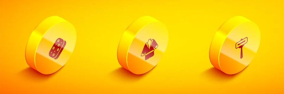 Set Isometric Sponge, Bathrobe and Shaving razor icon. Vector Ilustración de archivo