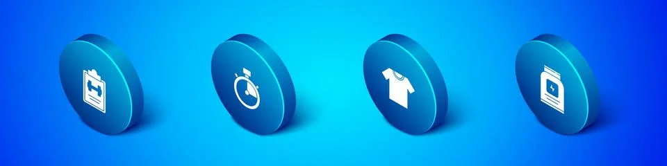 Set Isometric Sport training program, T-shirt, Sports nutrition and Stopwatch Stock Illustration