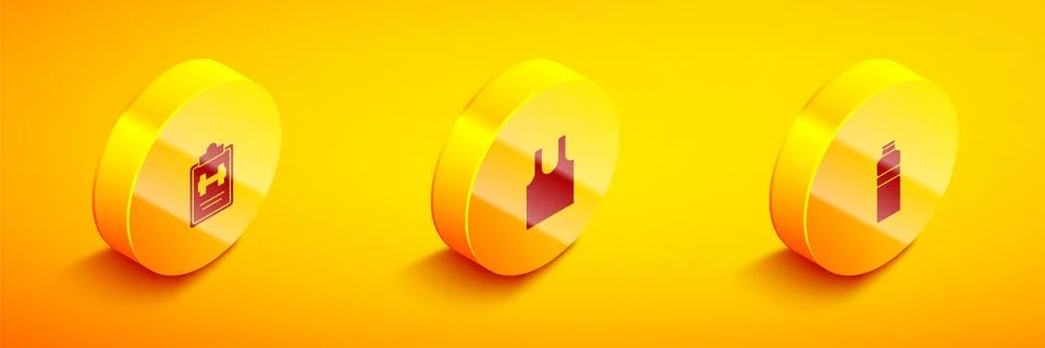 Set Isometric Sport training program, Sleeveless T-shirt and Fitness shaker icon Stock Illustration