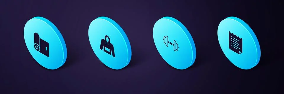 Set Isometric Sport training program, Dumbbell, Hoodie and Fitness mat roll.. Stock Illustration