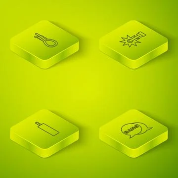 Set Isometric Spur, Dynamite bomb, Bang boom, gun Comic and Gallows rope loop Stock Illustration