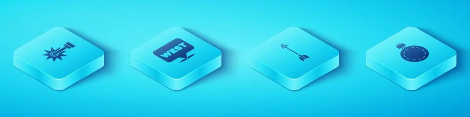 Set Isometric Spur, Pointer to wild west, Canteen water bottle and Crossed Illustrazione stock