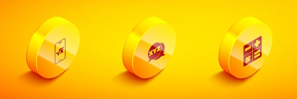 Set Isometric Square root of x glyph, XYZ Coordinate system and Calculator icon Stock Illustration
