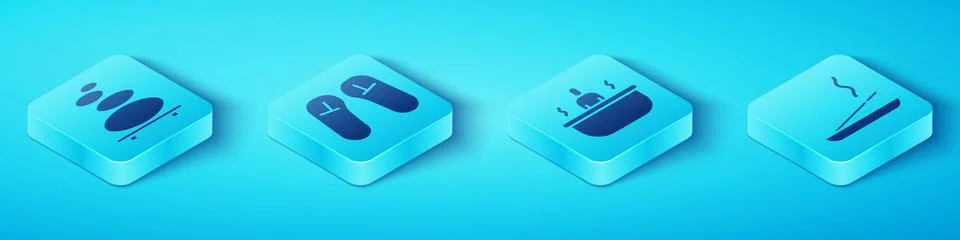 Set Isometric Stack hot stones, Slipper, Scented spa stick and Bathtub icon Stockillustratie