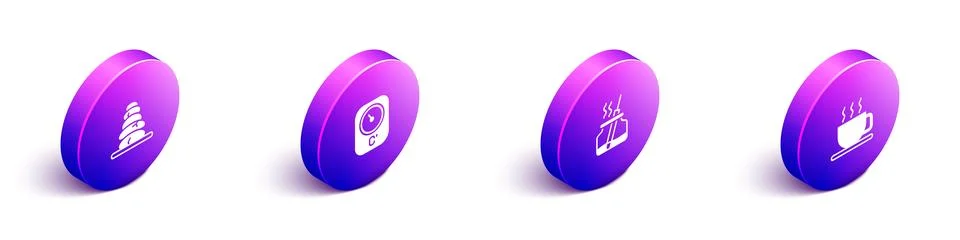 Set Isometric Stack hot stones Sauna thermometer Aroma diffuser and Cup of te Stockillustratie