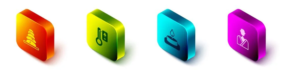 Set Isometric Stack hot stones, Sauna thermometer, Aroma candle and Man in .. Illustrazione stock