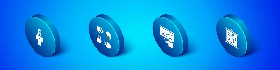 Set Isometric Stage stand or tribune, Training, presentation, Planning strategy Illustrazione stock