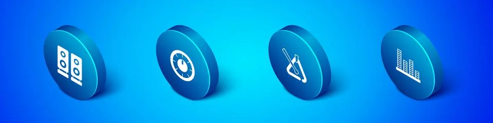Set Isometric Stereo speaker, Triangle musical instrument, Music equalizer and Stock Illustration