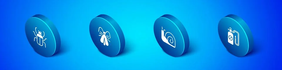 Set Isometric Stink bug, Snail, Pressure sprayer and Clothes moth icon. Vector Illustrazione stock