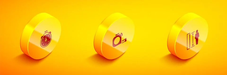 Set Isometric Stopwatch, Roulette construction and Measuring height body icon Stock Illustration