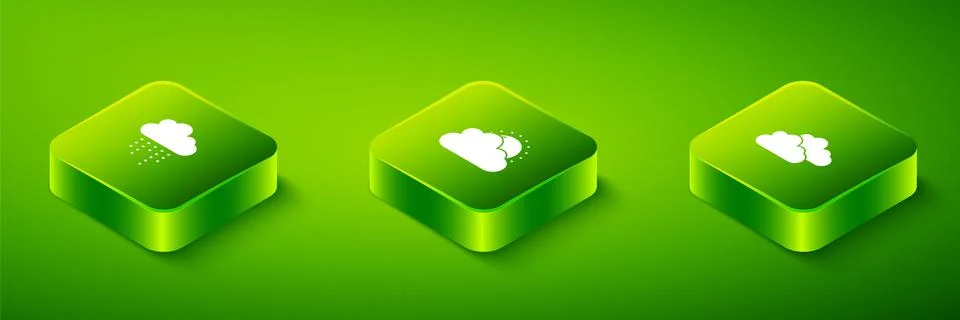 Set Isometric Sun and cloud weather, Cloud and with rain icon. Vector Stock Illustration
