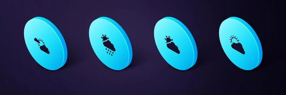 Set Isometric Sun and cloud weather, , Cloud with rain sun and  icon. Vector イラスト素材