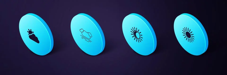 Set Isometric Sun, Eclipse of the sun, Cloud and and cloud weather icon. Vector 스톡 일러스트