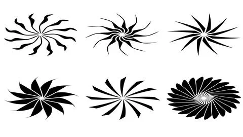 Set of isometric sun or flower shape silhouette isolated on white. Circular.. Illustrazione stock