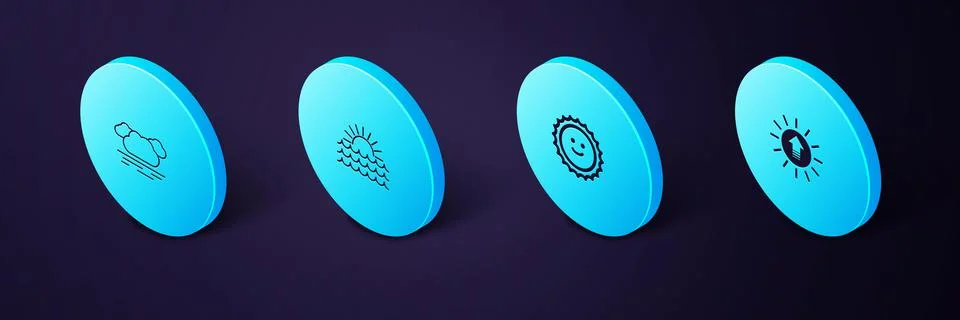 Set Isometric Sunset, , and Cloud icon. Vector Stock Illustration