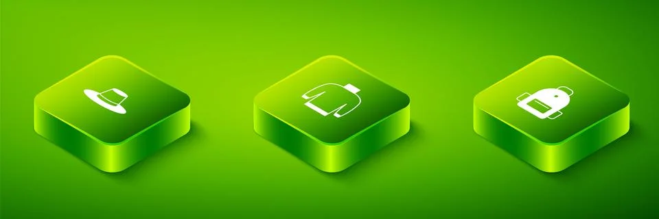 Set Isometric Sweater, School backpack and Man hat icon. Vector イラスト素材