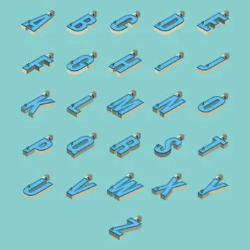 Set of isometric swimming pool design of alphabets Stock Illustration