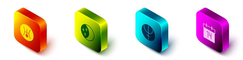 Set Isometric Symbol Uranus, Eclipse of the sun, Neptune planet and Calendar Ilustração Stock