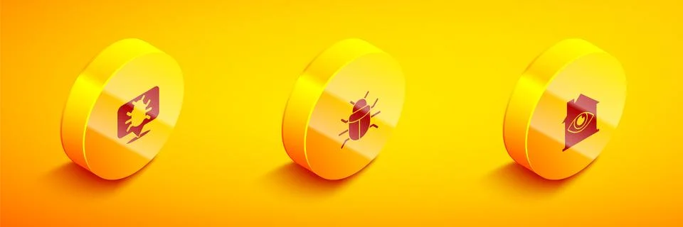 Set Isometric System bug, and House with eye scan icon. Vector Stock-Illustration
