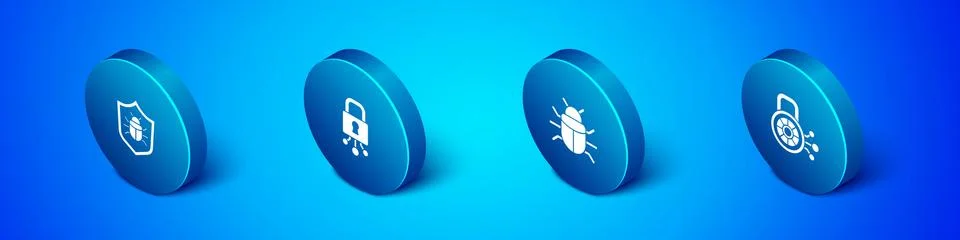 Set Isometric System bug, , Cyber security and icon. Vector Stock-Illustration