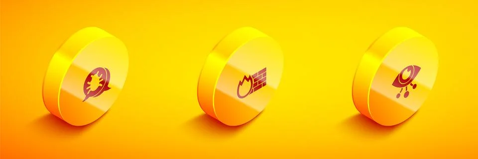 Set Isometric System bug, Firewall, security wall and Eye scan icon. Vector 스톡 일러스트