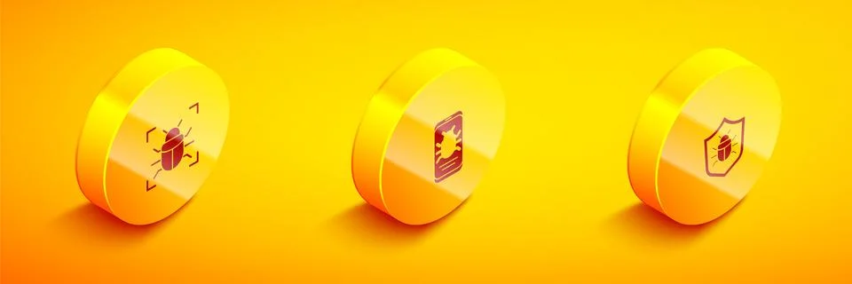 Set Isometric System bug, on mobile and icon. Vector Illustrazione stock