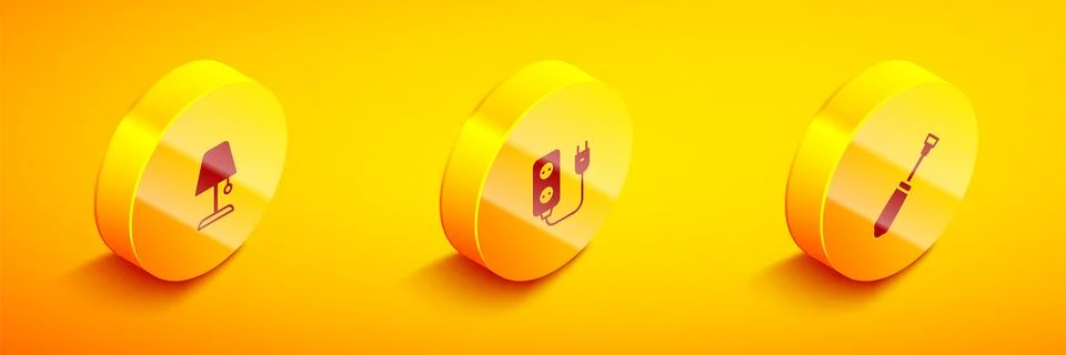 Set Isometric Table lamp, Electric extension and Screwdriver icon. Vector Stock Illustration