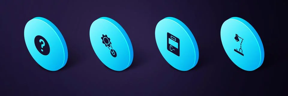 Set Isometric Table lamp, Exam paper with incorrect answers, Timing belt kit and Illustrazione stock