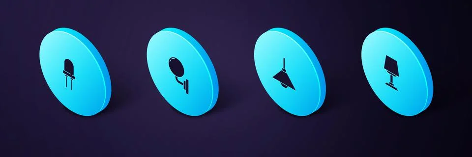 Set Isometric Table lamp, Lamp hanging, Wall or sconce and Light emitting diode Stock Illustration