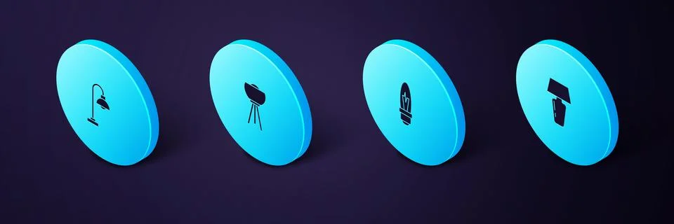 Set Isometric Table lamp, Light bulb, Floor and icon. Vector Illustrazione stock