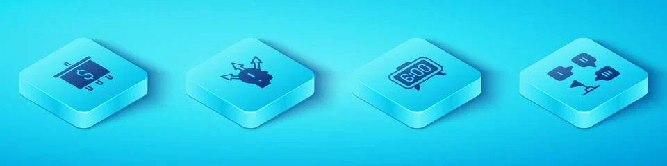 Set Isometric Target with dollar, Project team base, Planning strategy and Stock Illustration