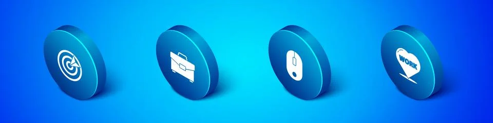 Set Isometric Target sport, Computer mouse, Heart with text work and Briefcase Stock-Illustration