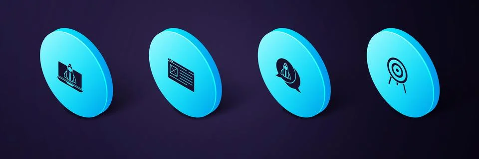 Set Isometric Target, Startup project concept, Browser window and icon. Vector Illustrazione stock